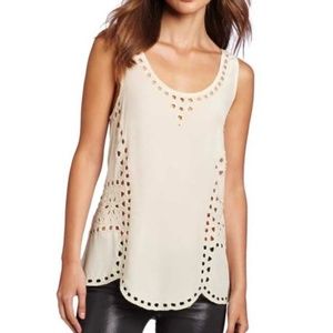 Joie Reena Beaded Silk Tank, Cream, Size XS